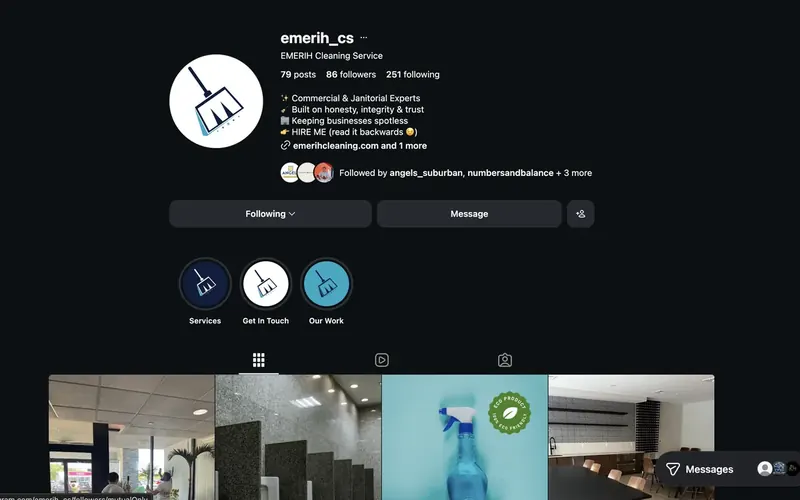 Emerih Cleaning Instagram profile, managed by Dream Boldly Studios
