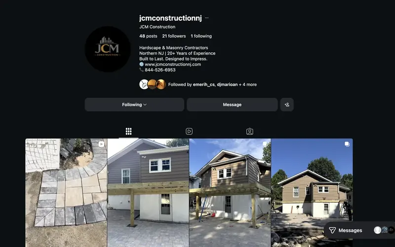JCM Construction Instagram profile, managed by Dream Boldly Studios
